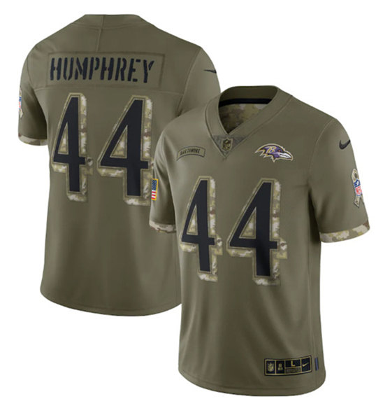 Men's Baltimore Ravens #44 Marlon Humphrey 2022 Olive Salute To Service Limited Stitched Jersey